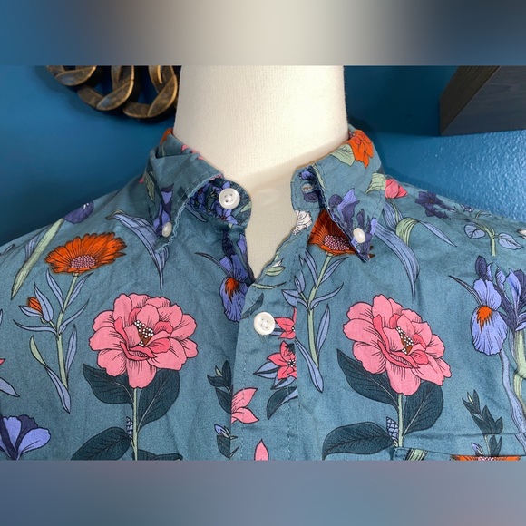Goodthreads Poplin Floral Hawaiian Short sleeve button-down men's shirt XLARGE - Picture 4 of 16